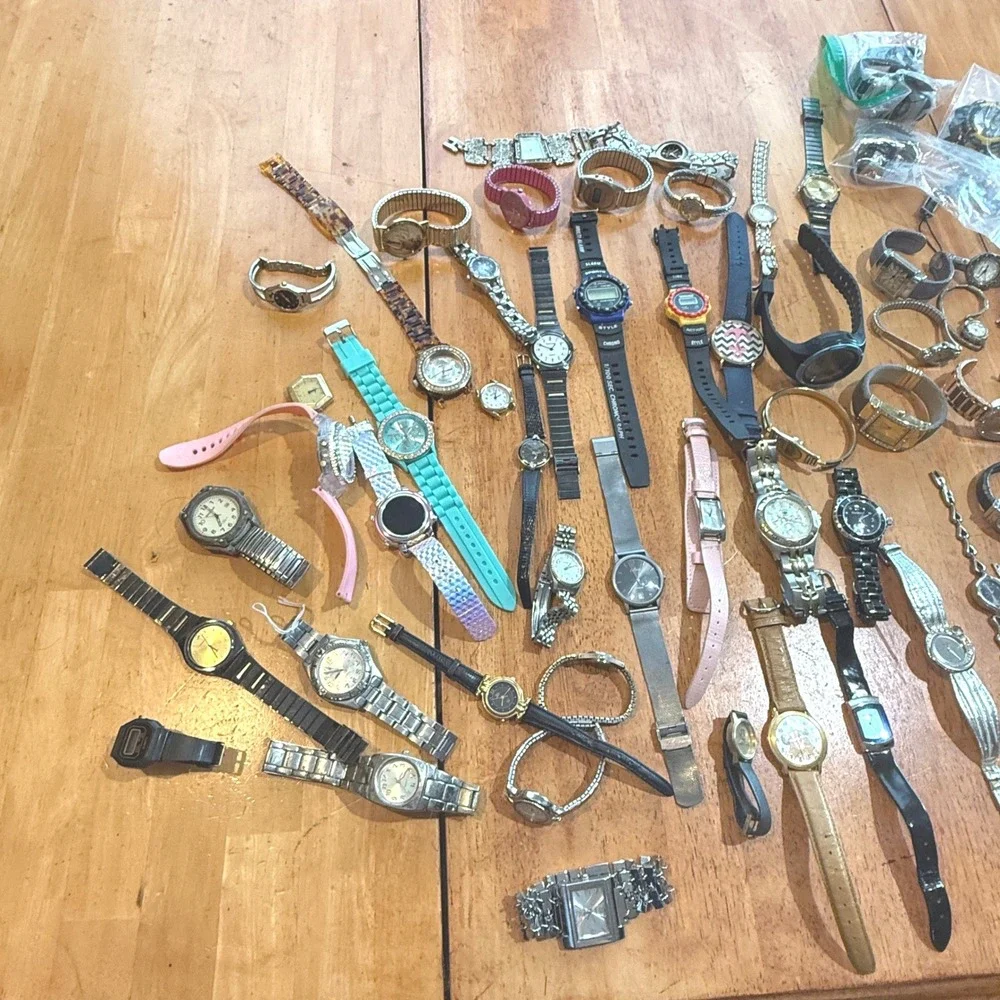 Mixed Estate Watch Lot 40+ Pieces Geneva Sharp Timex Digital Analog Repair Parts